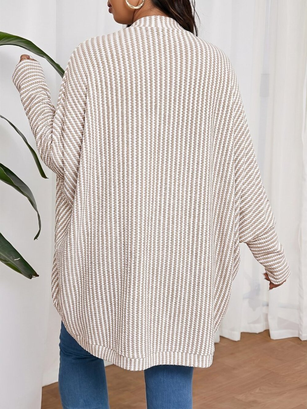 Apricot Casual Women's Loose Ribbed Batwing Shawl Collar Cardigan - Picture 2 of 8